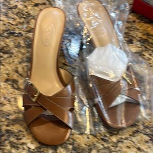 Talbots Brown Sandals Criss-Cross Slide